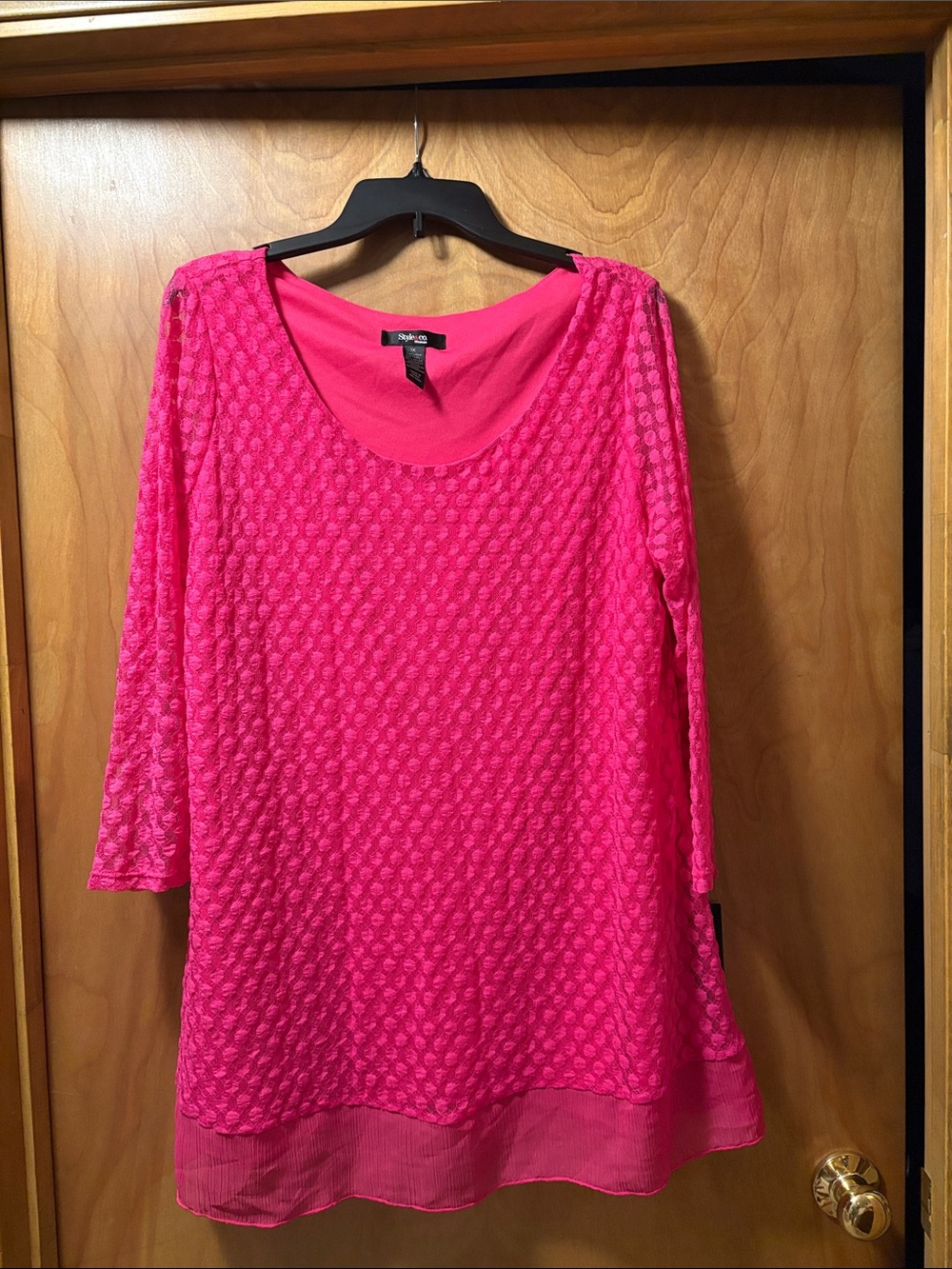 Style & Co. Bright Pink polka dot Textured Scoop Neck Tunic size 1X NWT